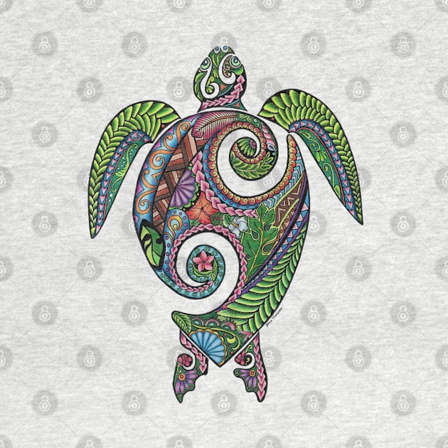 HONU - Polynesian inspired green sea turtle by Featherlady Studio